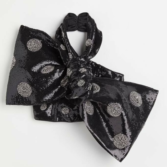 H&M Collection Sequin Bow Top Black Size 4 - Picture 2 of 7